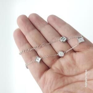 Silver Tone Geometric monogram LV Link Bracelet 6 inch